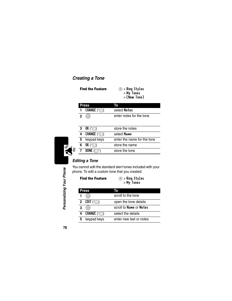 Creating a tone | Motorola C330 User Manual | Page 80 / 166