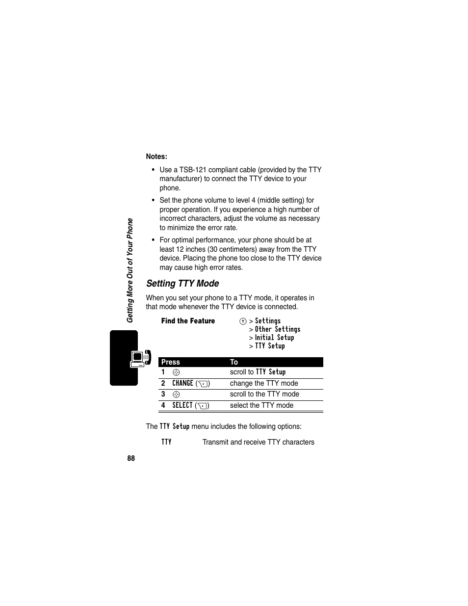 Setting tty mode | Motorola C330 User Manual | Page 90 / 166