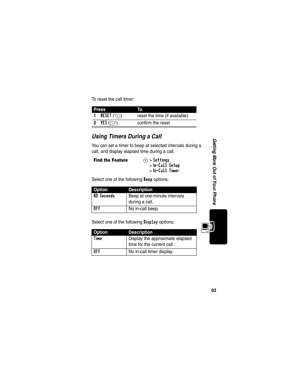 Using timers during a call | Motorola C330 User Manual | Page 95 / 166