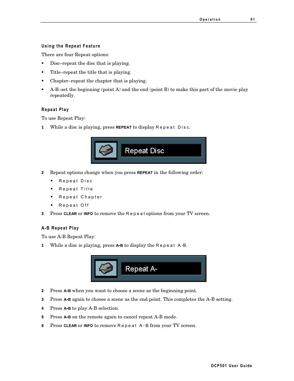 Using the repeat feature, Repeat play, A˚b repeat play | Motorola DCP 501 User Manual | Page 101 / 141