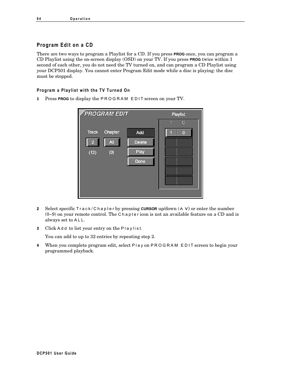 Program edit on a cd | Motorola DCP 501 User Manual | Page 104 / 141