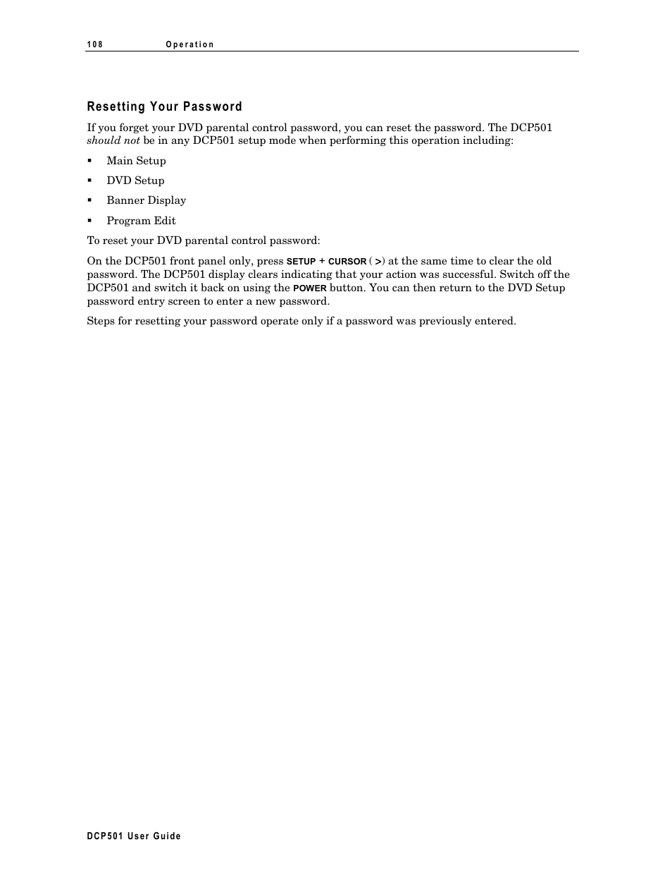 Other on˚screen text messages, Mute, Volume up/down | Dvd/cd playback control, Resetting your password | Motorola DCP 501 User Manual | Page 118 / 141