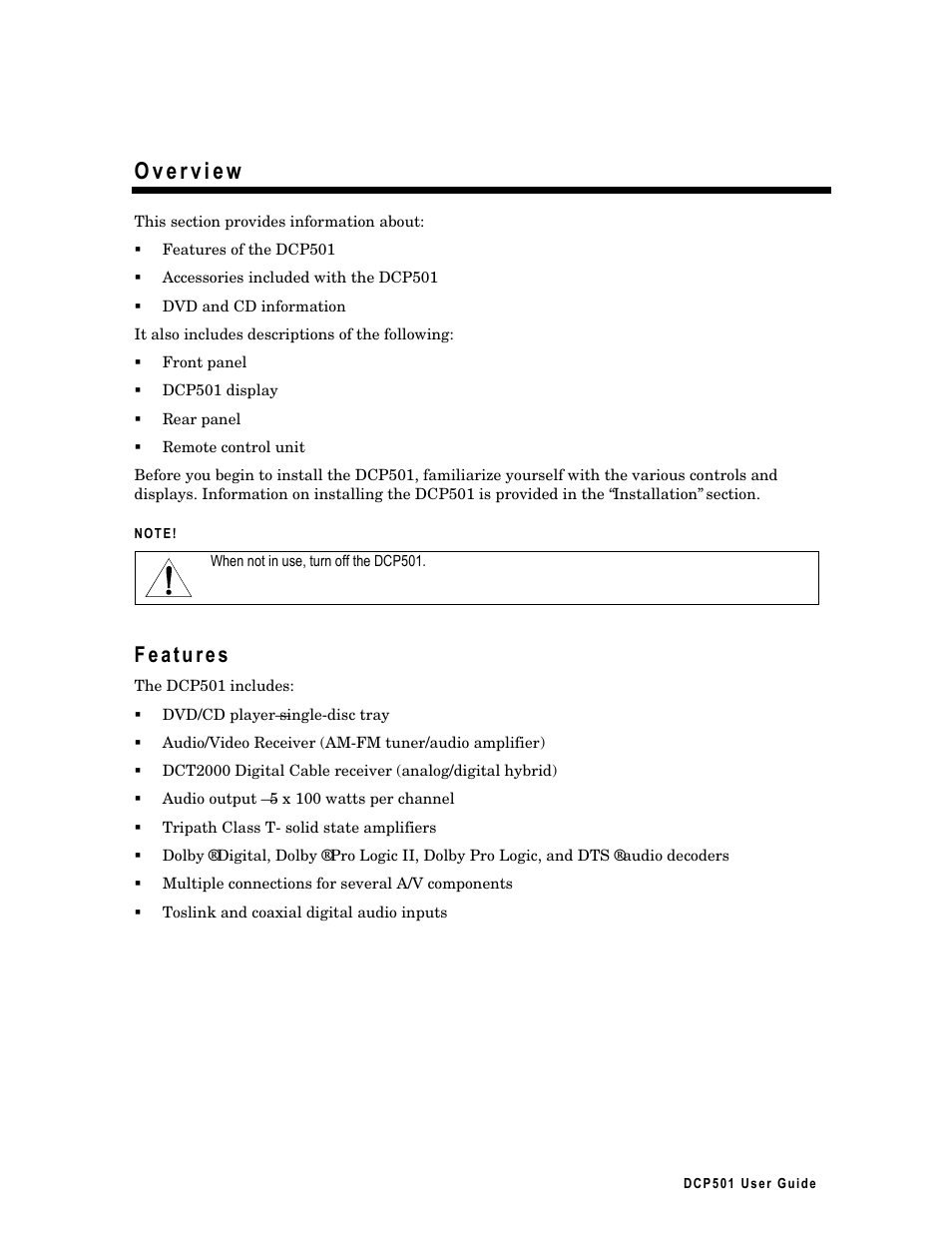 Overview, Features | Motorola DCP 501 User Manual | Page 13 / 141