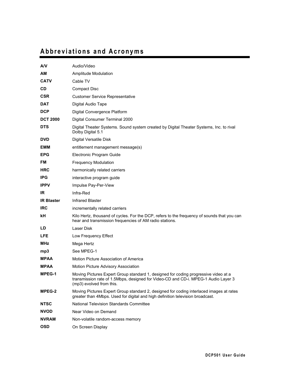 Abbreviations and acronyms | Motorola DCP 501 User Manual | Page 138 / 141