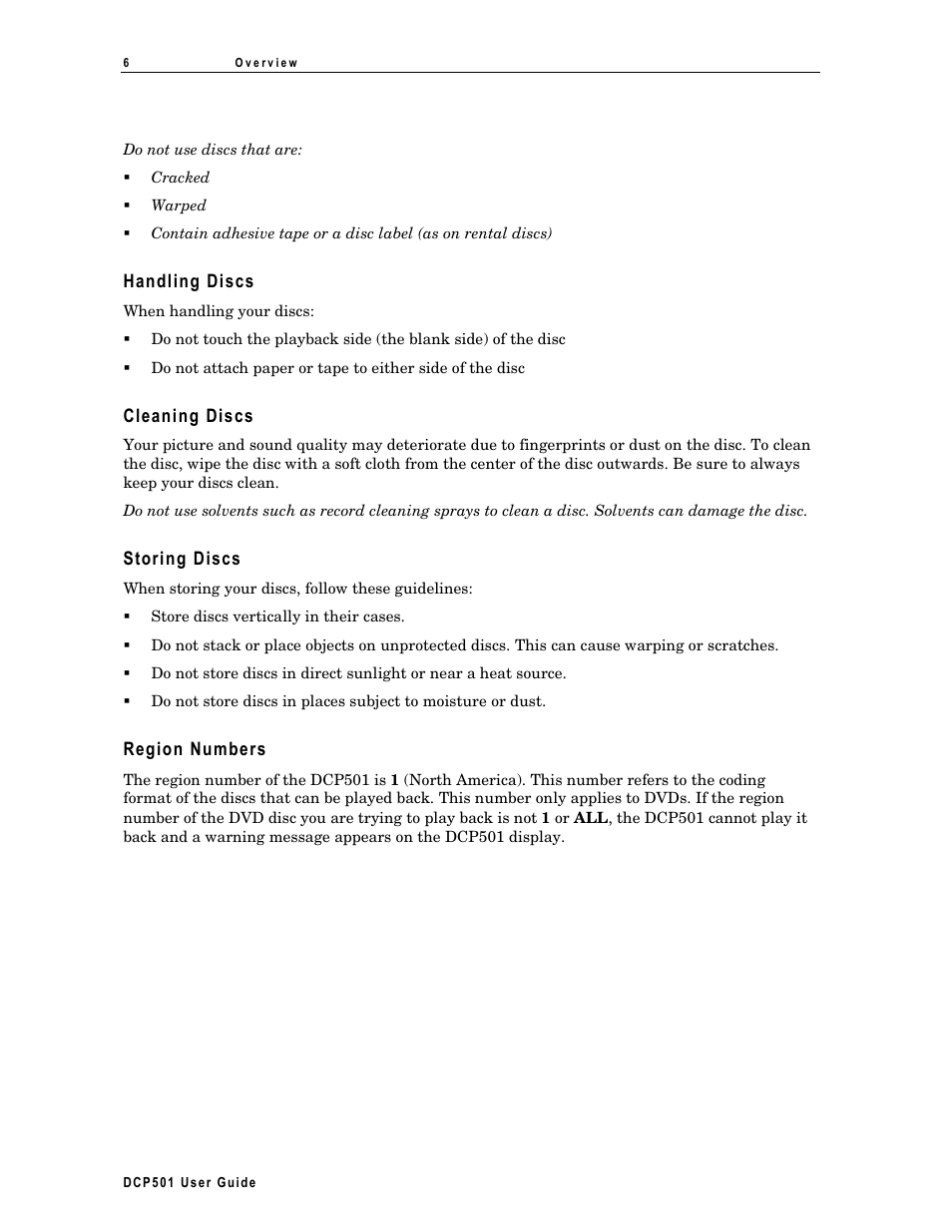 Handling discs, Cleaning discs, Storing discs | Region numbers | Motorola DCP 501 User Manual | Page 16 / 141