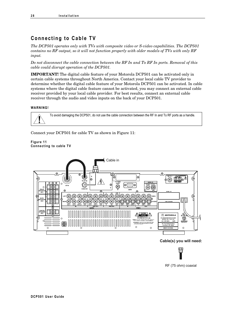 Connecting to cable tv | Motorola DCP 501 User Manual | Page 38 / 141