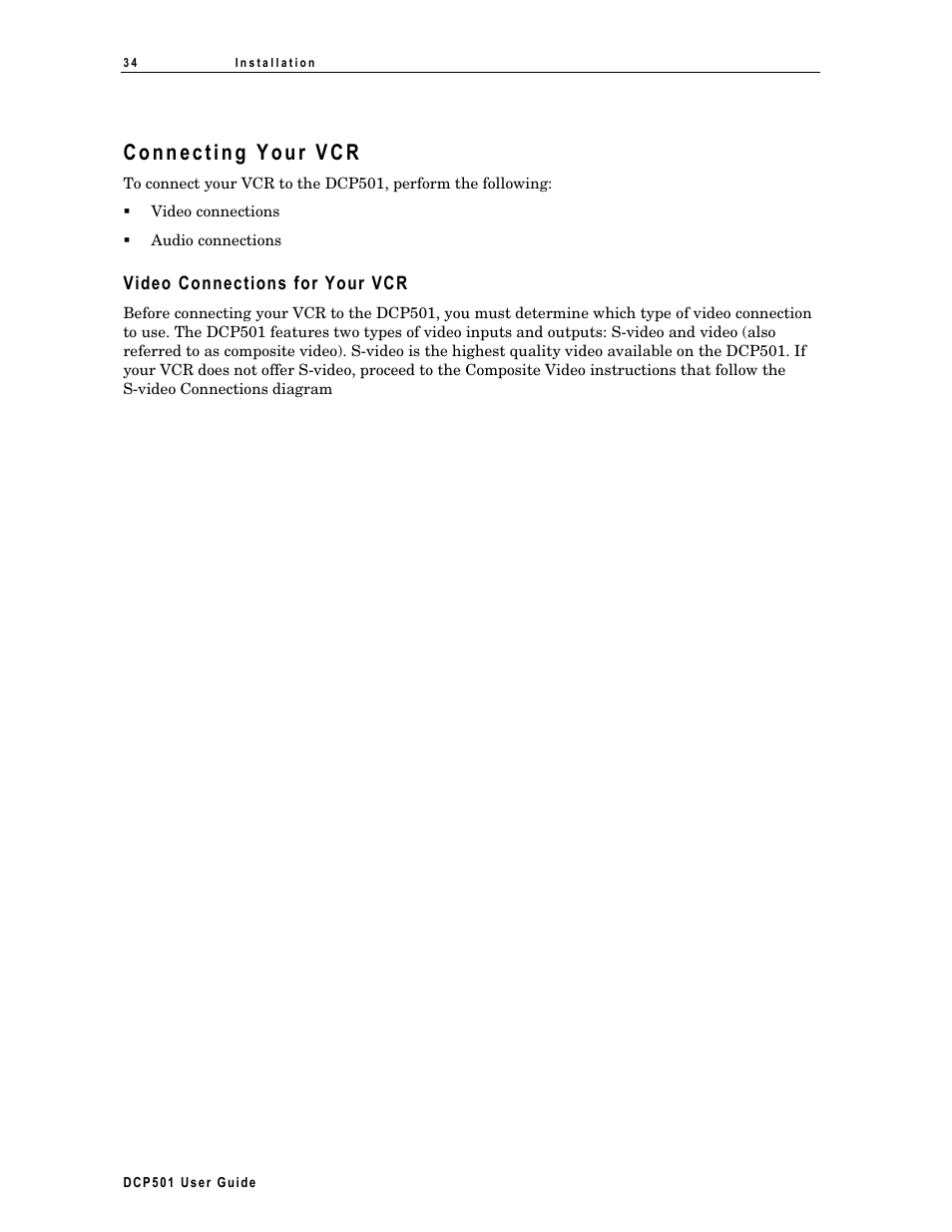 Connecting your vcr, Video connections for your vcr | Motorola DCP 501 User Manual | Page 44 / 141