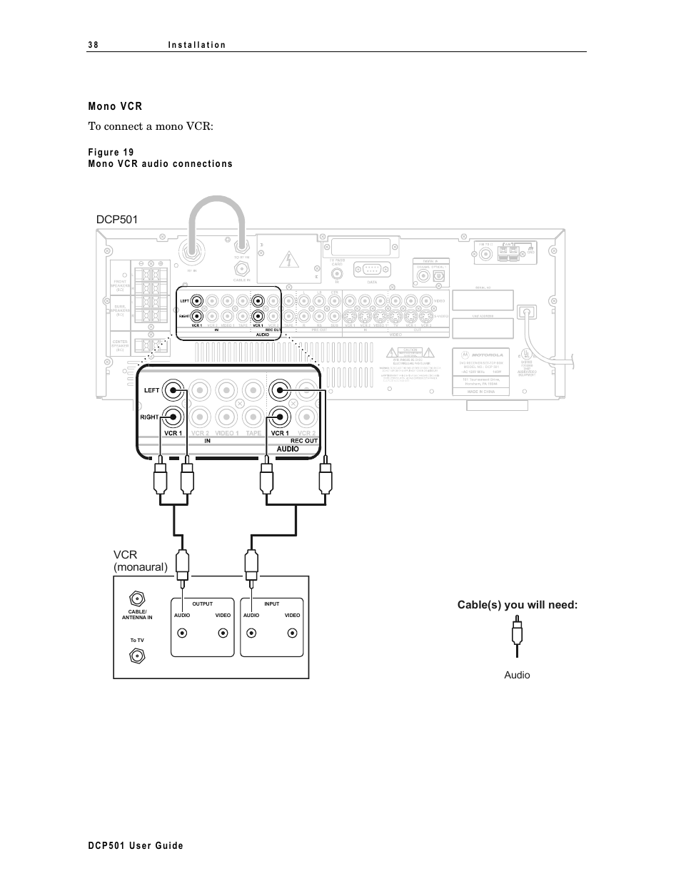 Mono vcr, Mono vcr to connect a mono vcr, Vcr (monaural) dcp501 | Cable(s) you will need | Motorola DCP 501 User Manual | Page 48 / 141