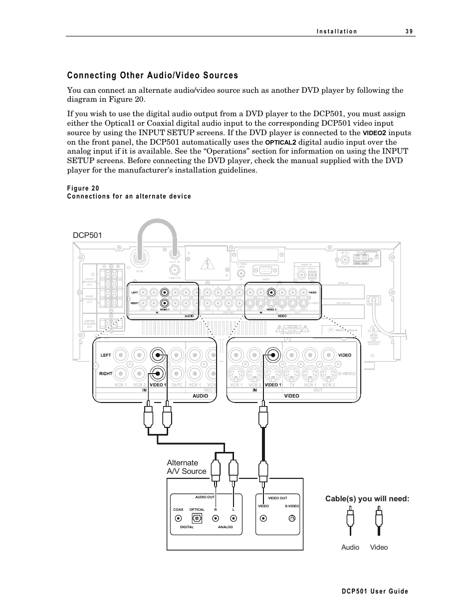 Connecting other audio/video sources, Cable(s) you will need: dcp501, Alternate a/v source | Motorola DCP 501 User Manual | Page 49 / 141