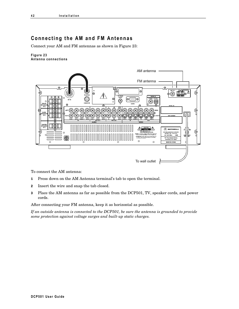 Connecting the am and fm antennas | Motorola DCP 501 User Manual | Page 52 / 141