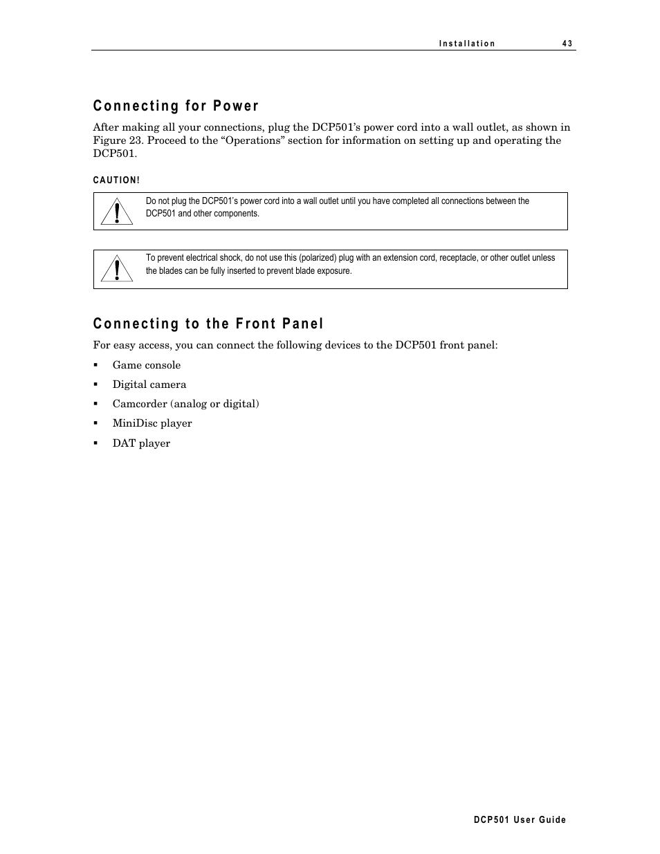 Connecting for power, Connecting to the front panel | Motorola DCP 501 User Manual | Page 53 / 141