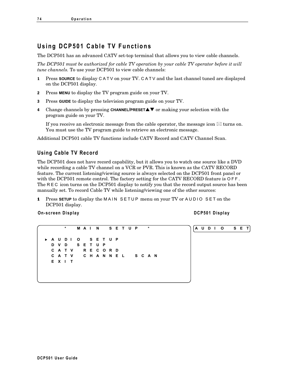 Using dcp501 cable tv functions, Using cable tv record | Motorola DCP 501 User Manual | Page 84 / 141