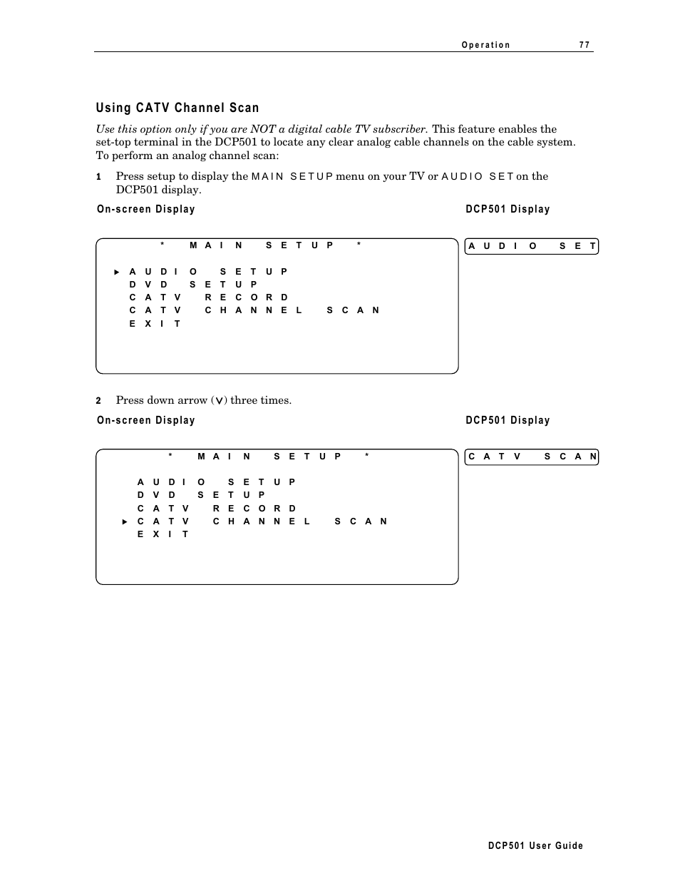 Using catv channel scan | Motorola DCP 501 User Manual | Page 87 / 141