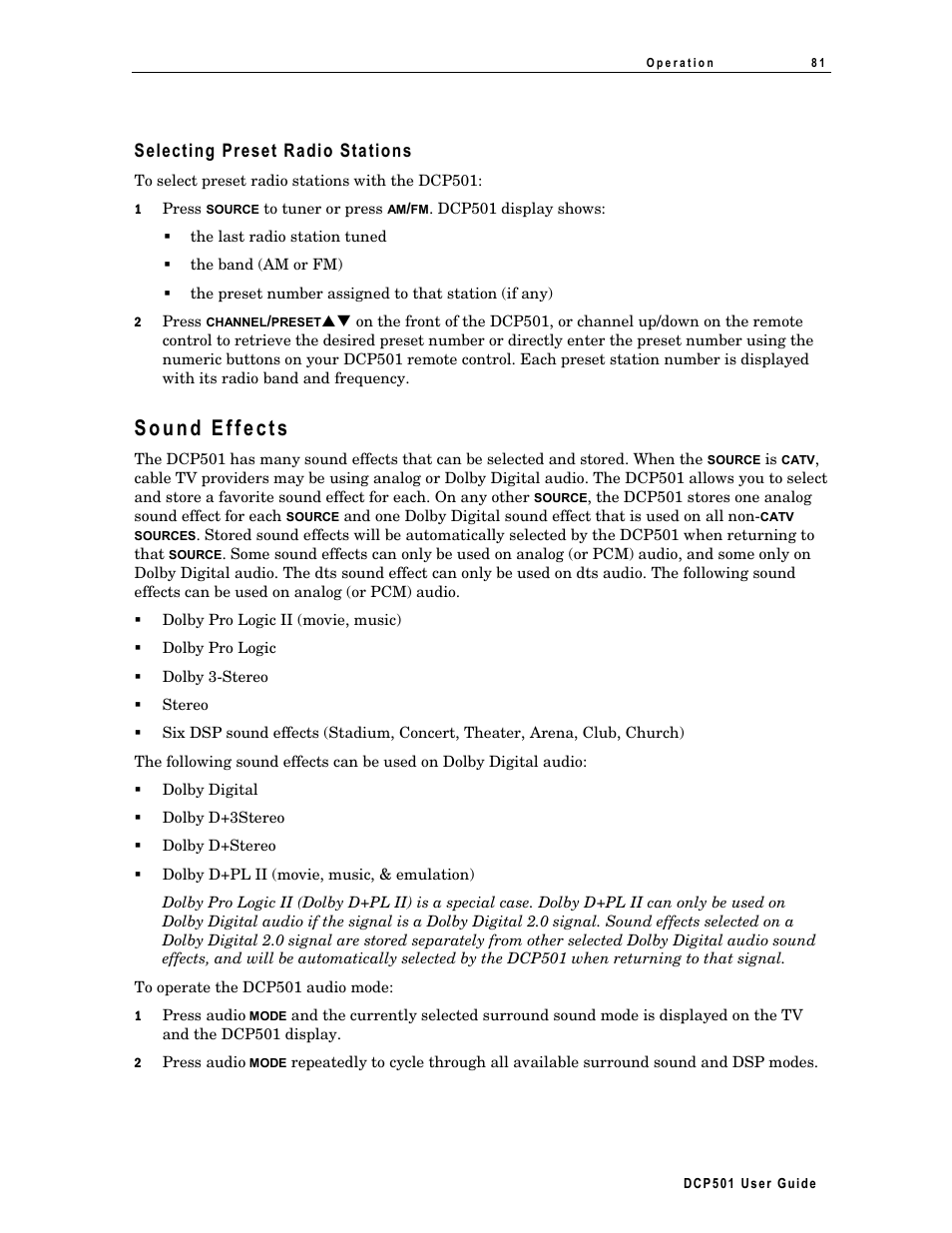 Selecting preset radio stations, Sound effects | Motorola DCP 501 User Manual | Page 91 / 141