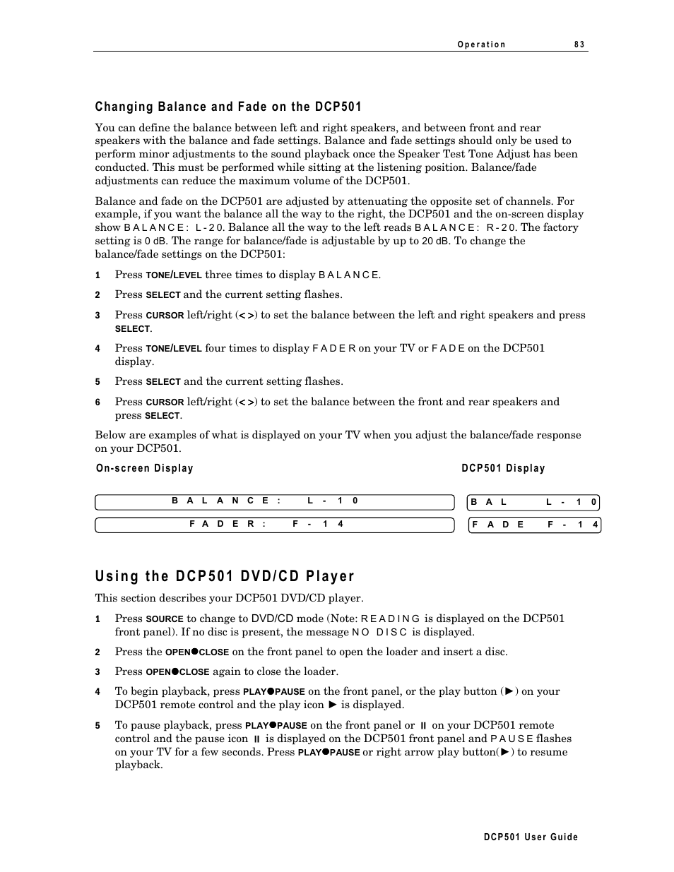 Using the dcp501 dvd/cd player, Changing balance and fade on the dcp501 | Motorola DCP 501 User Manual | Page 93 / 141