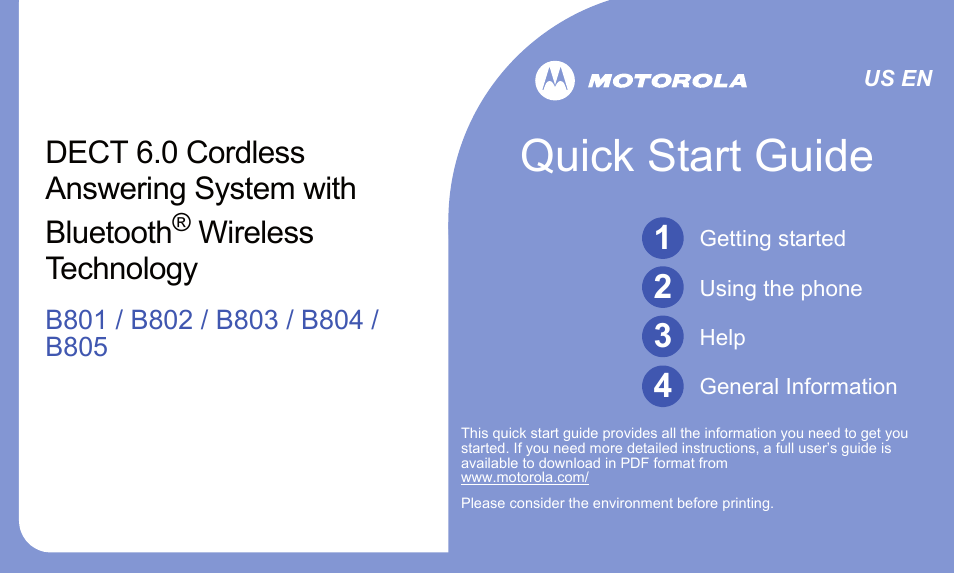 Motorola B802 User Manual | 8 pages