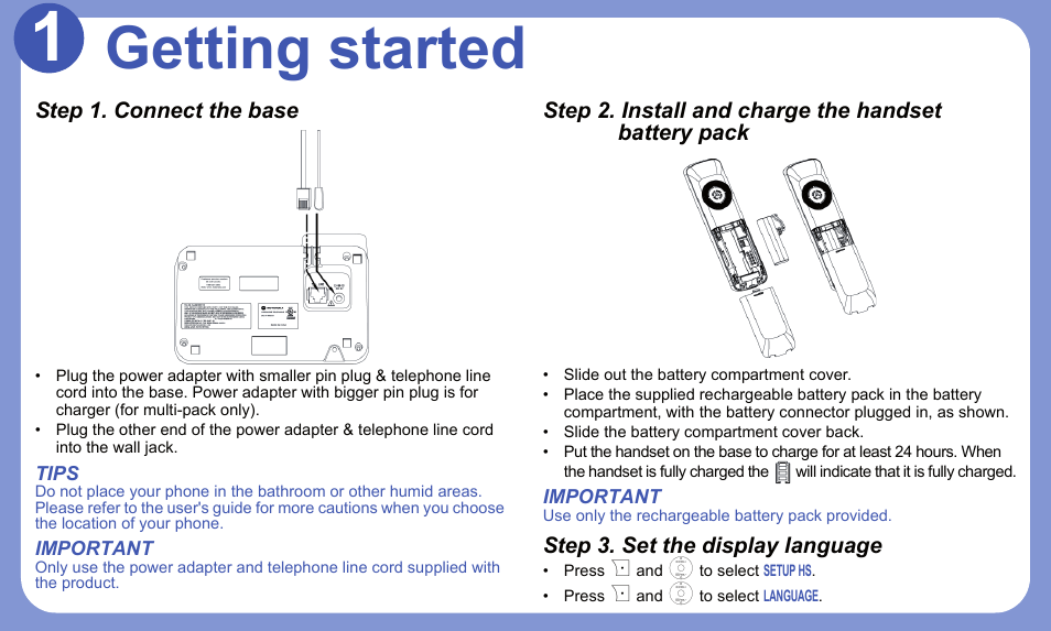 Getting started | Motorola B802 User Manual | Page 3 / 8