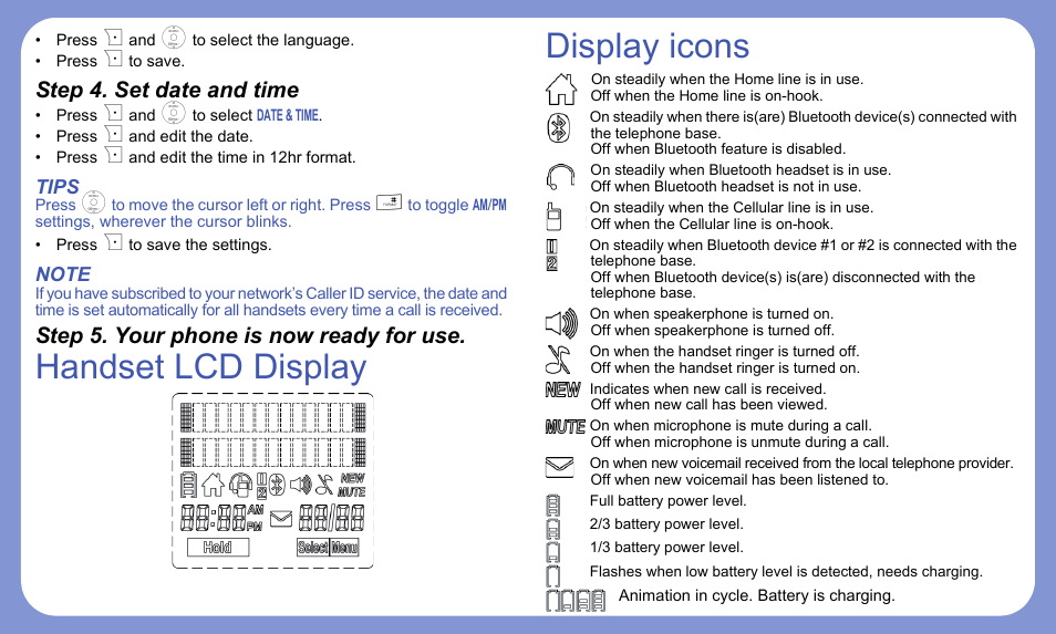 Display icons | Motorola B802 User Manual | Page 4 / 8