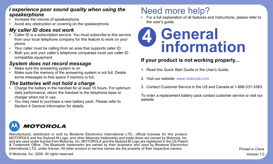 Need more help, General , information | Motorola B802 User Manual | Page 8 / 8