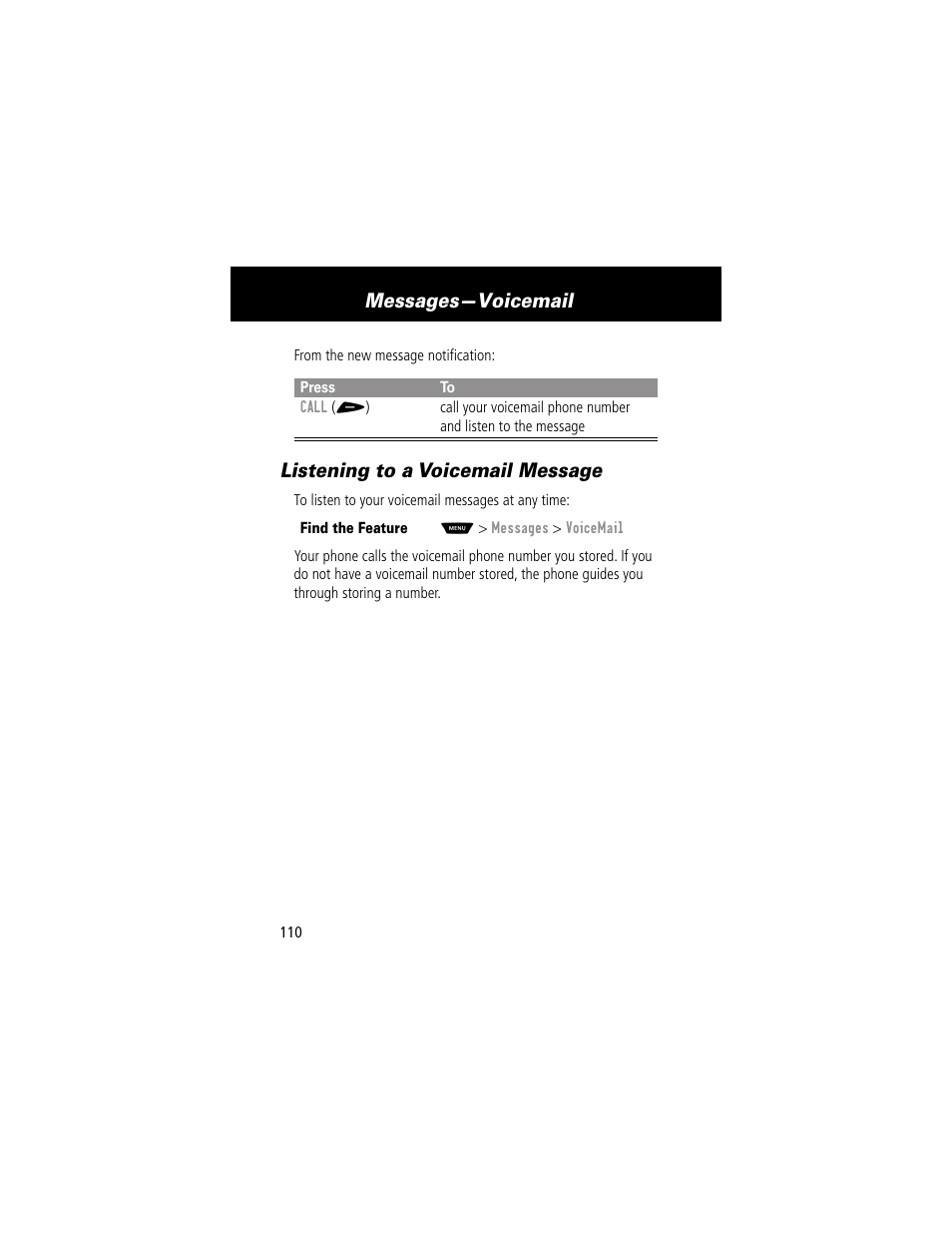 Listening to a voicemail message, Messages—voicemail | Motorola 60g User Manual | Page 112 / 222