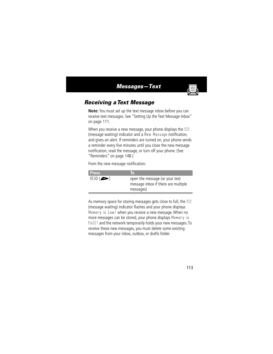 Receiving a text message, Call forwarding, Messages—text receiving a text message | Motorola 60g User Manual | Page 115 / 222