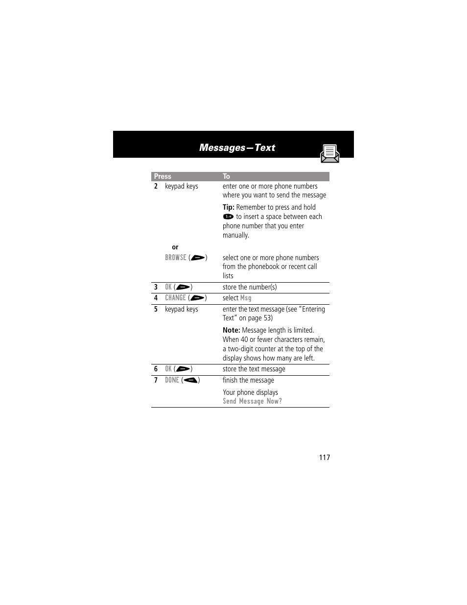 Messages—text | Motorola 60g User Manual | Page 119 / 222