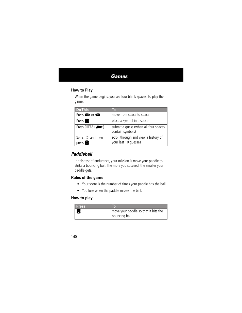 Games | Motorola 60g User Manual | Page 142 / 222