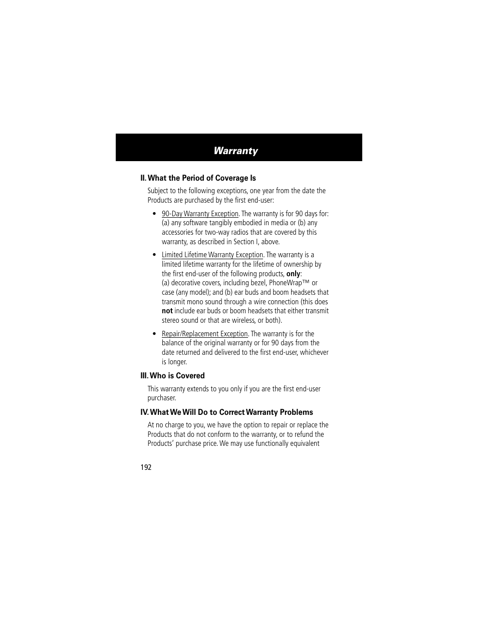 Warranty | Motorola 60g User Manual | Page 194 / 222