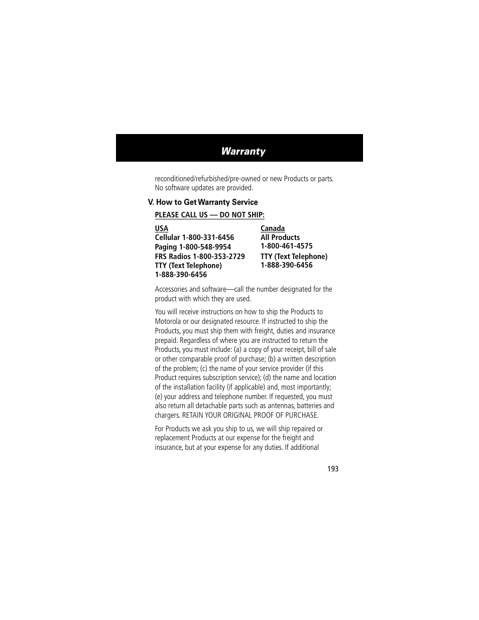 Warranty | Motorola 60g User Manual | Page 195 / 222