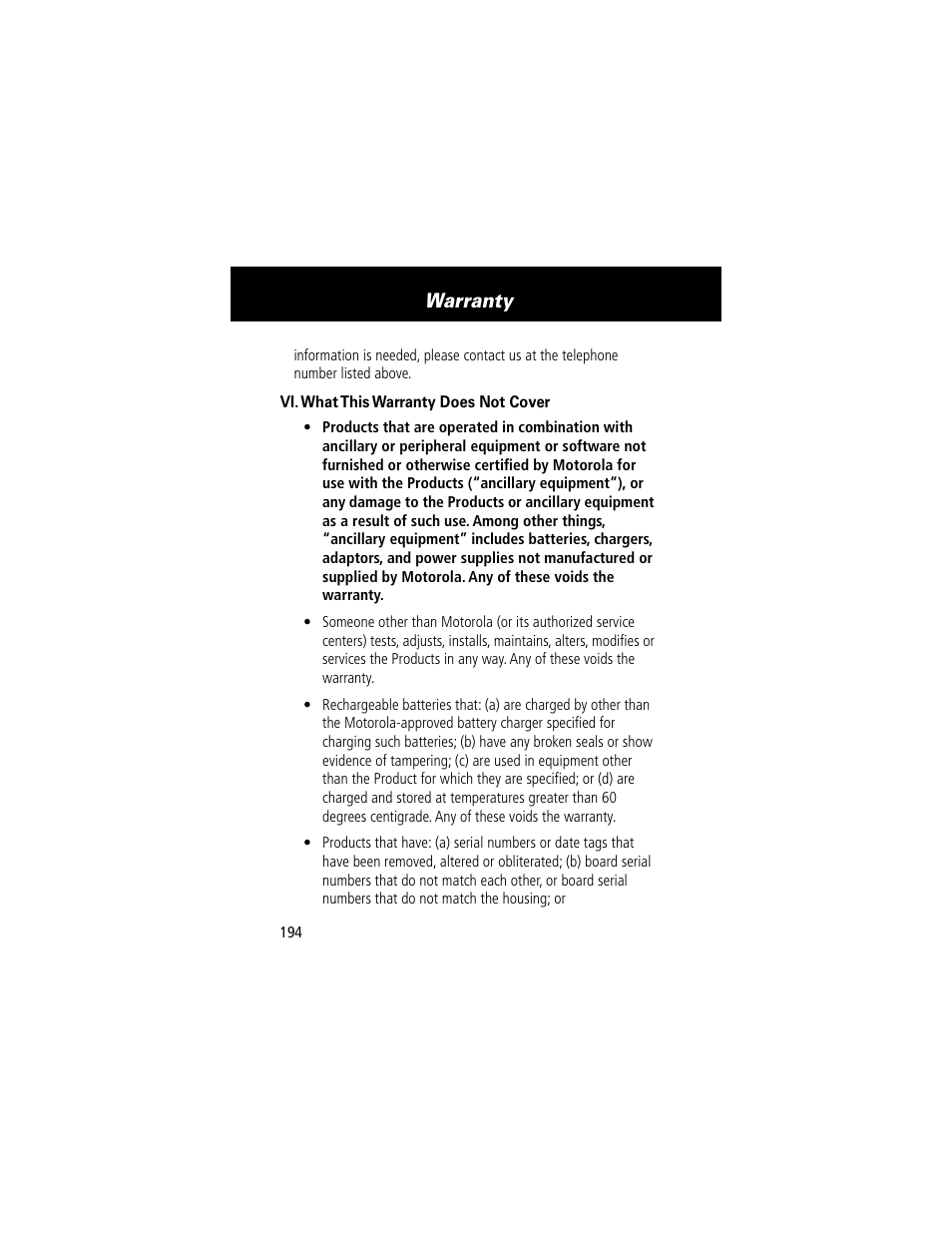 Warranty | Motorola 60g User Manual | Page 196 / 222