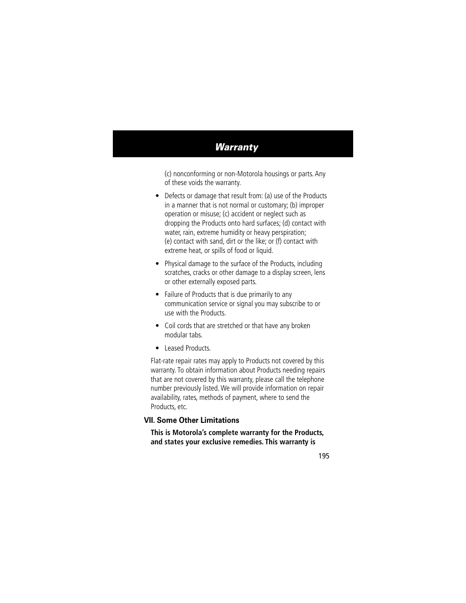 Warranty | Motorola 60g User Manual | Page 197 / 222