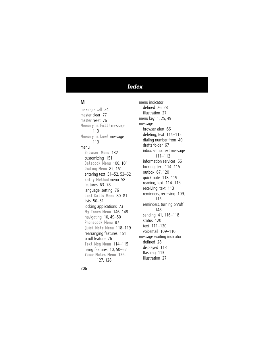 Index | Motorola 60g User Manual | Page 208 / 222