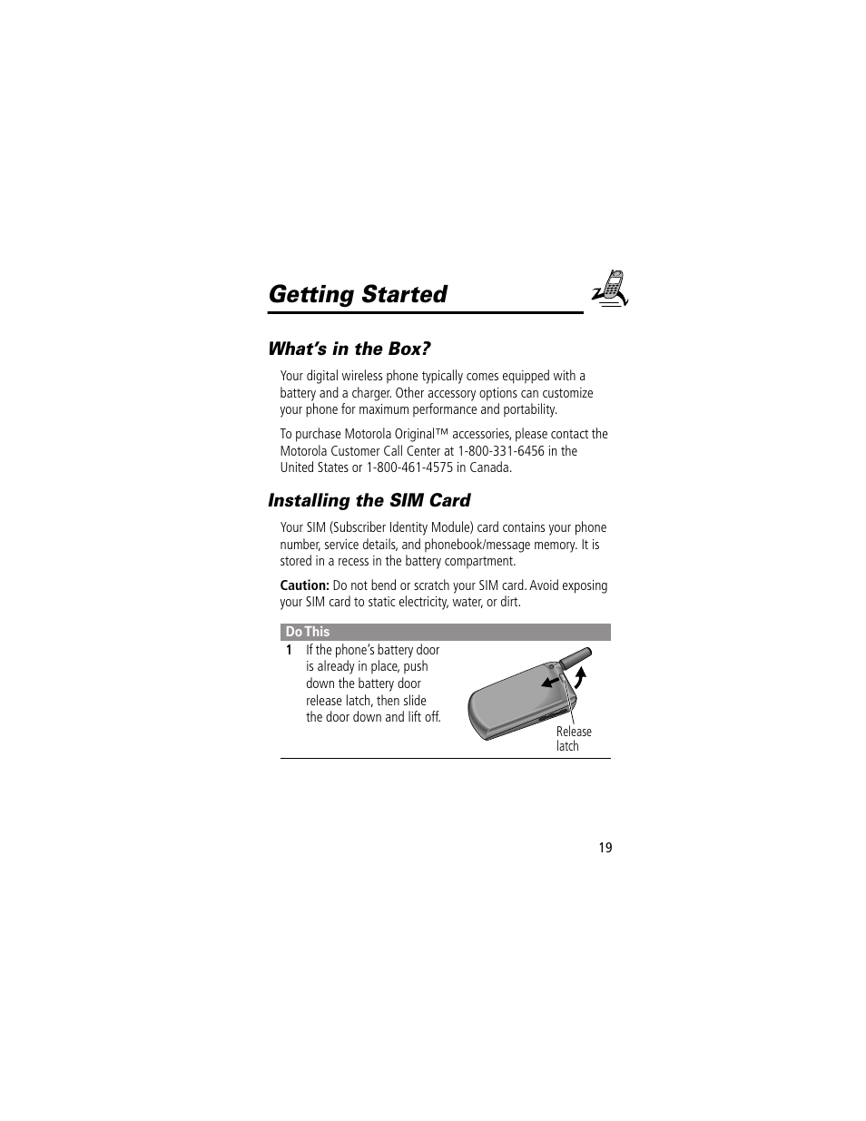 Getting started, What’s in the box, Installing the sim card | What’s in the box? installing the sim card | Motorola 60g User Manual | Page 21 / 222