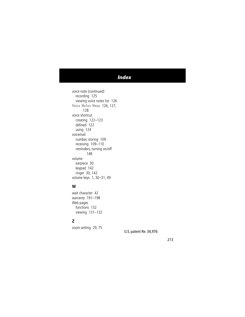 Index | Motorola 60g User Manual | Page 215 / 222