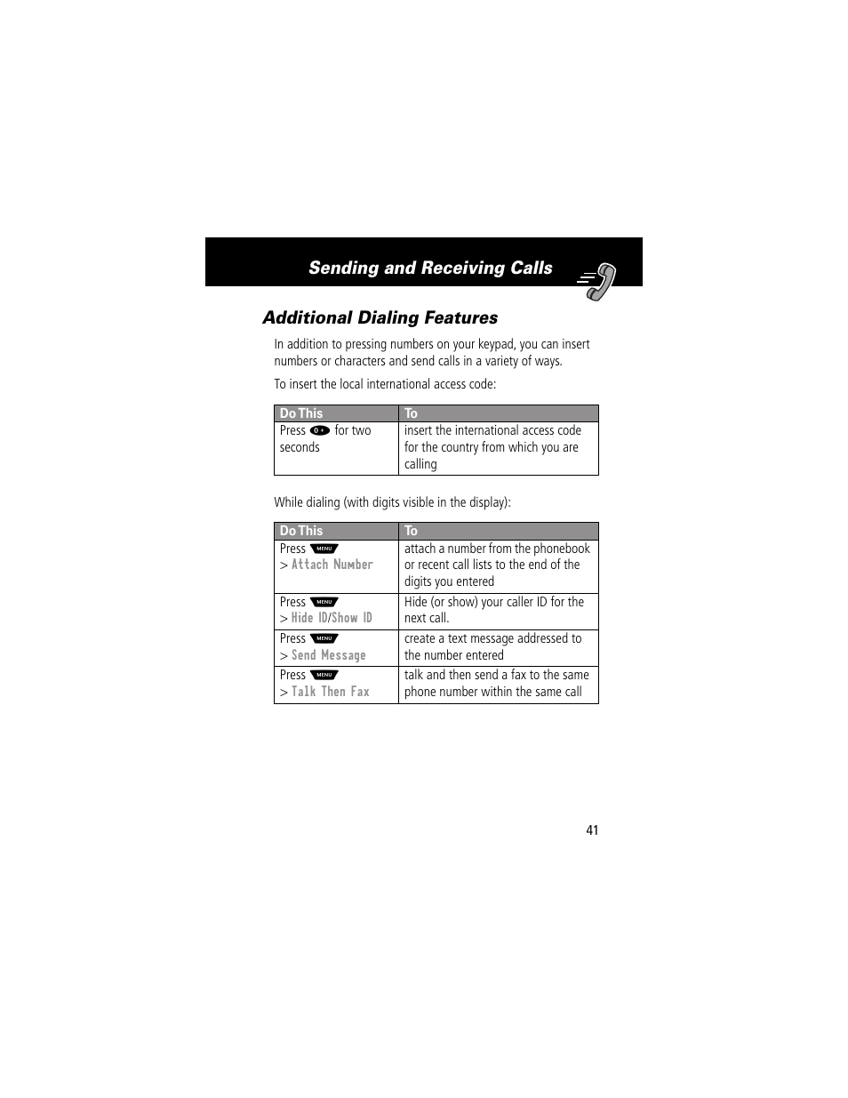 Additional dialing features | Motorola 60g User Manual | Page 43 / 222