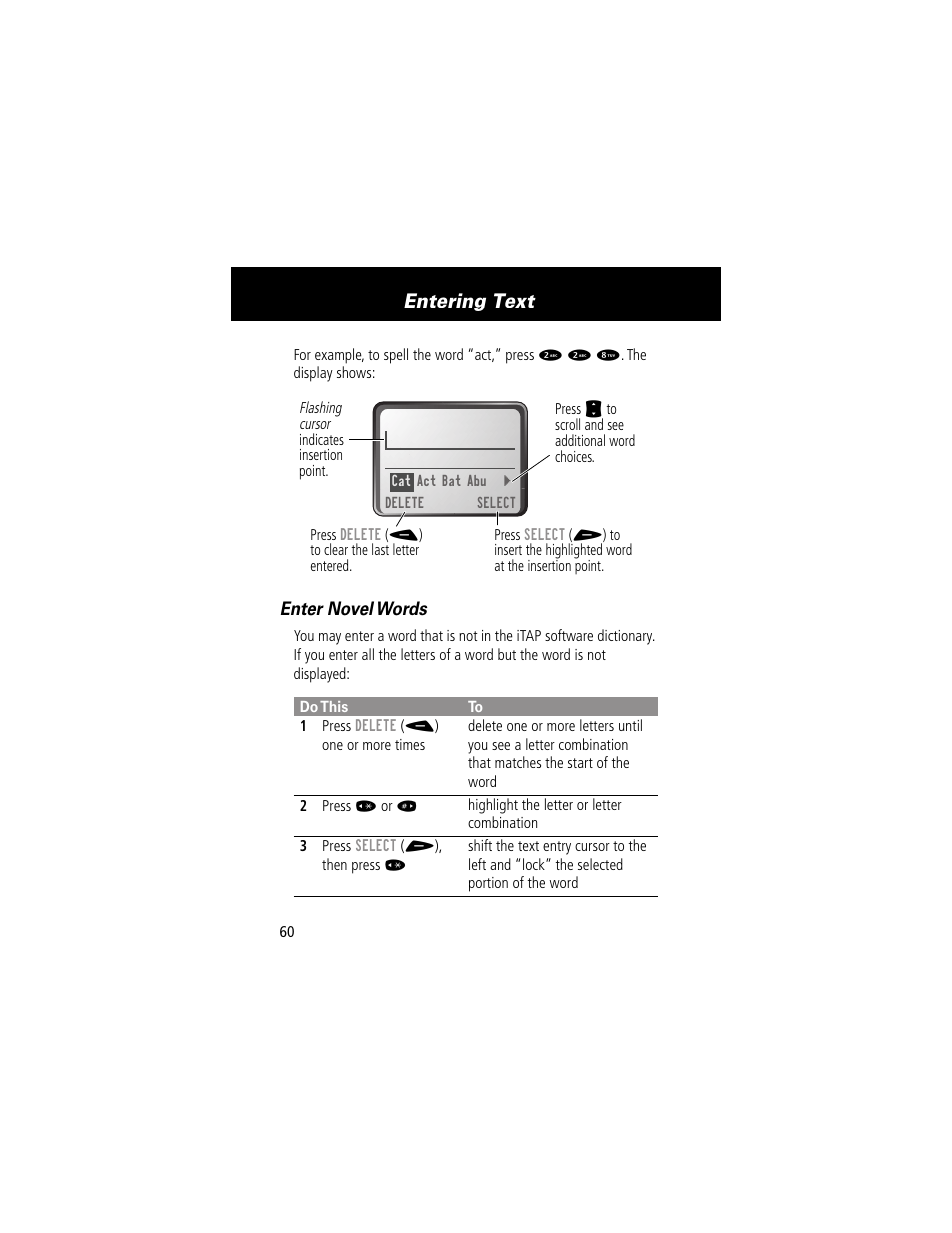 Entering text | Motorola 60g User Manual | Page 62 / 222