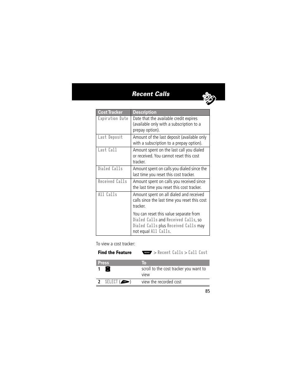 Recent calls | Motorola 60g User Manual | Page 87 / 222
