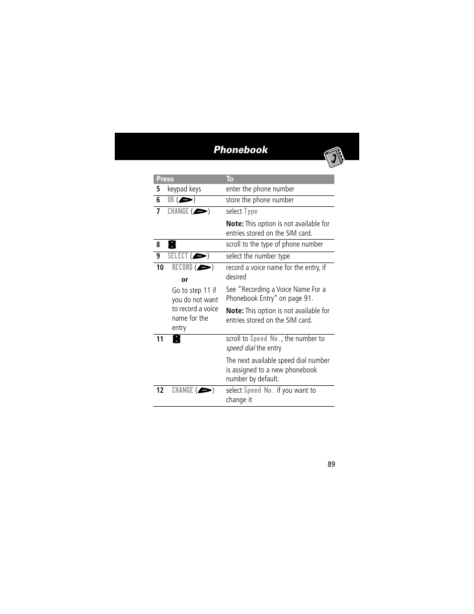 Phonebook | Motorola 60g User Manual | Page 91 / 222
