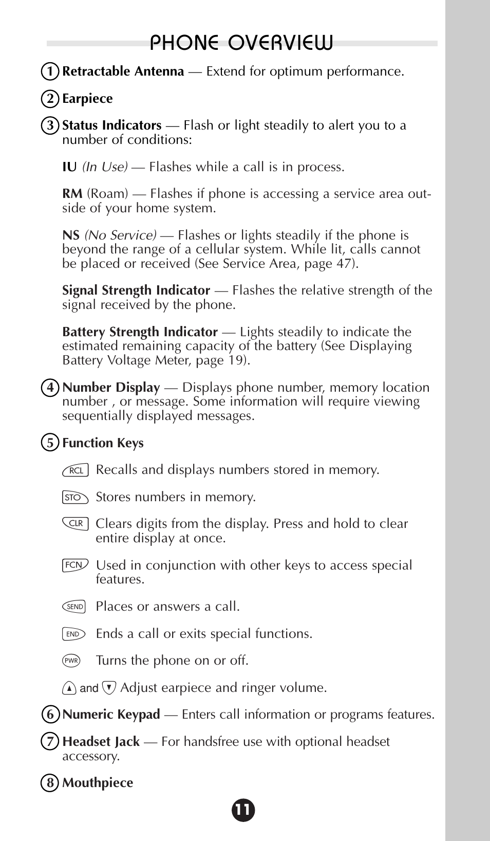 Phone overview | Motorola 68P09396A92-A User Manual | Page 11 / 64