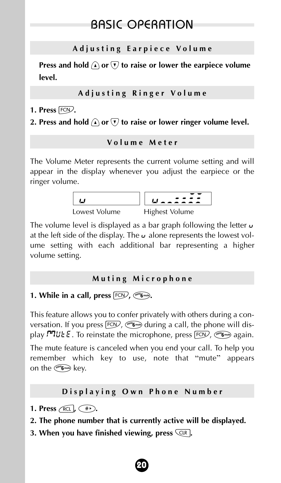 Basic operation, V= v | Motorola 68P09396A92-A User Manual | Page 20 / 64