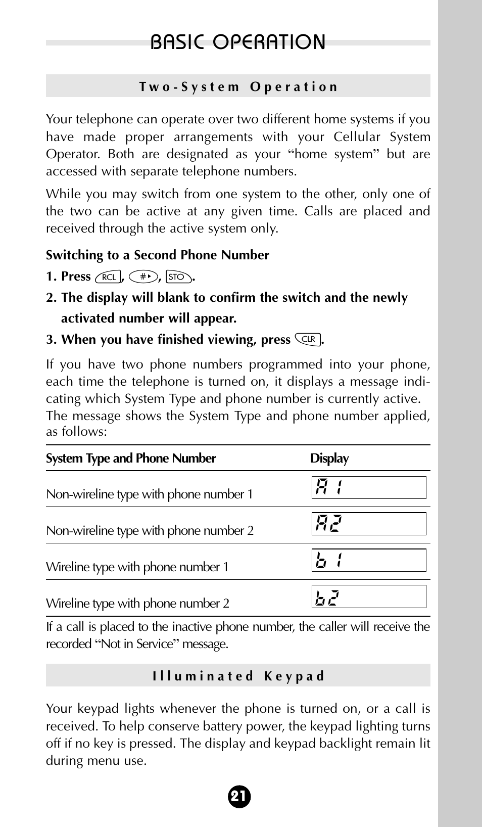 Basic operation, B1 a2 a1 | Motorola 68P09396A92-A User Manual | Page 21 / 64