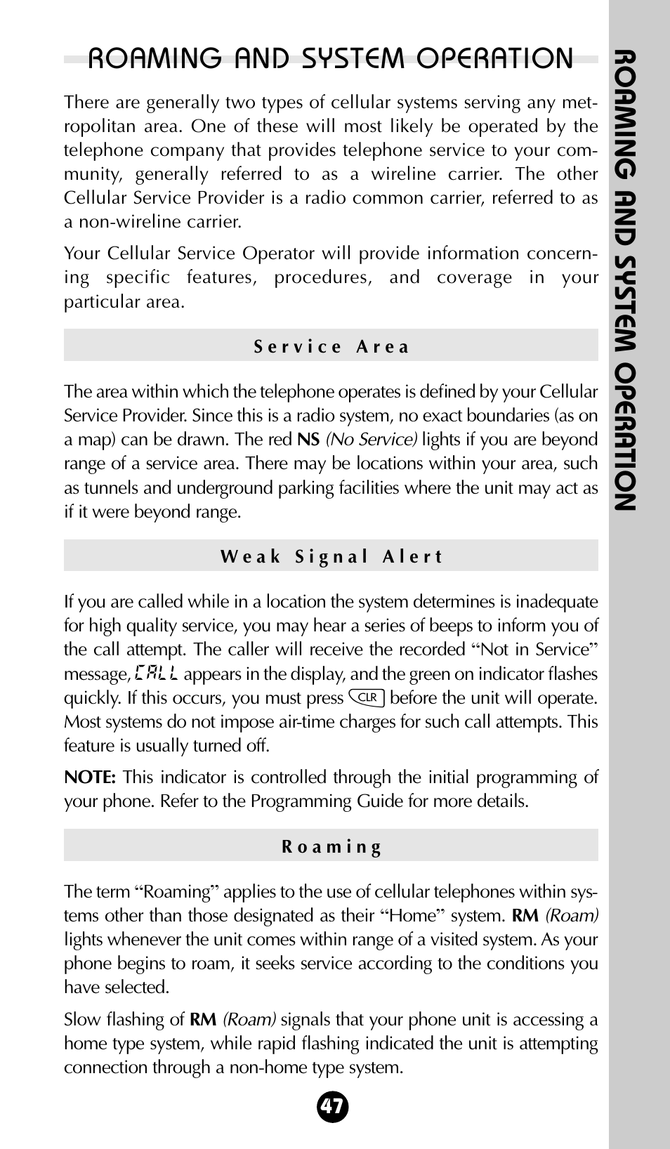 Roaming & system operation, Roaming and system operation, Roaming and system opera tion | Motorola 68P09396A92-A User Manual | Page 47 / 64