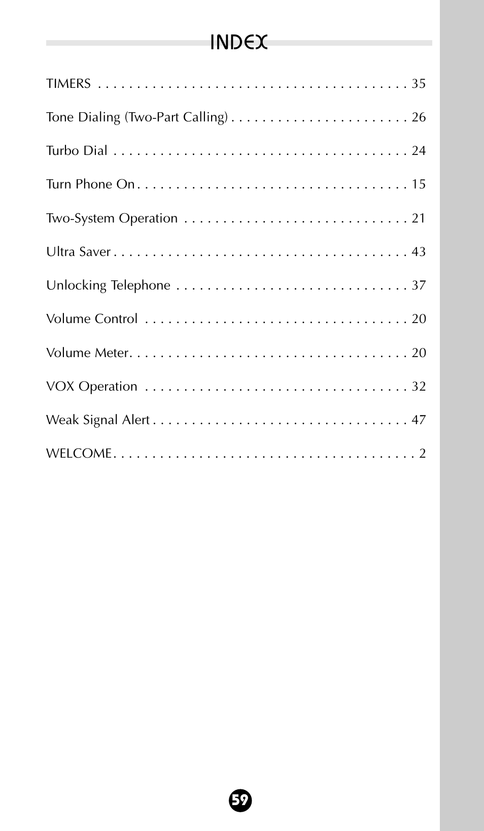 Index | Motorola 68P09396A92-A User Manual | Page 59 / 64