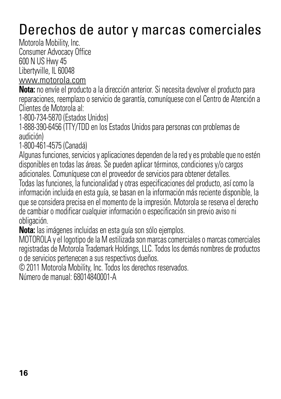 Derechos de autor y marcas comerciales | Motorola PHOTON SJYN0827A User Manual | Page 36 / 38