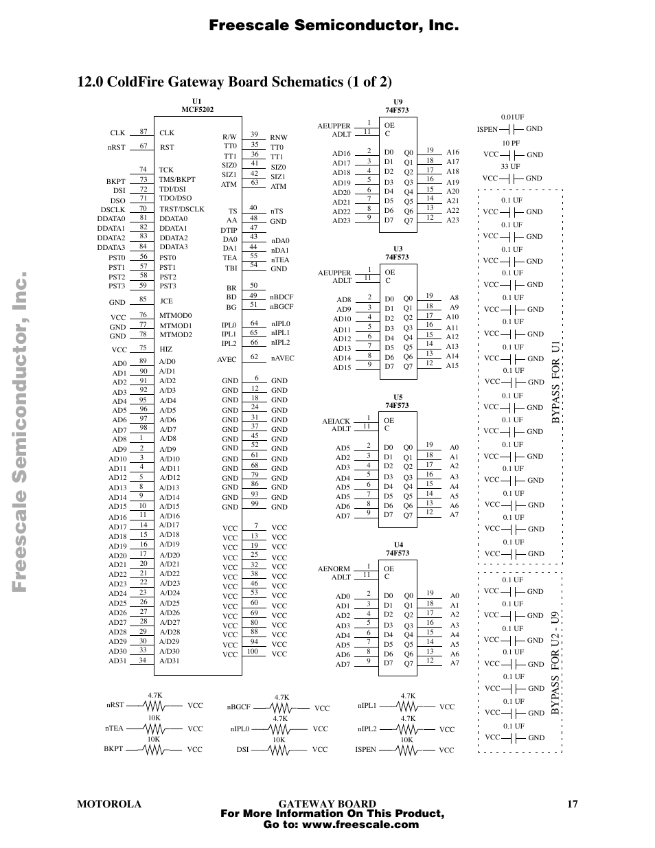 0 coldfire gateway board schematics (1 of 2), Freescale semiconductor, inc | Motorola VL-RISC MCF5202 User Manual | Page 17 / 19