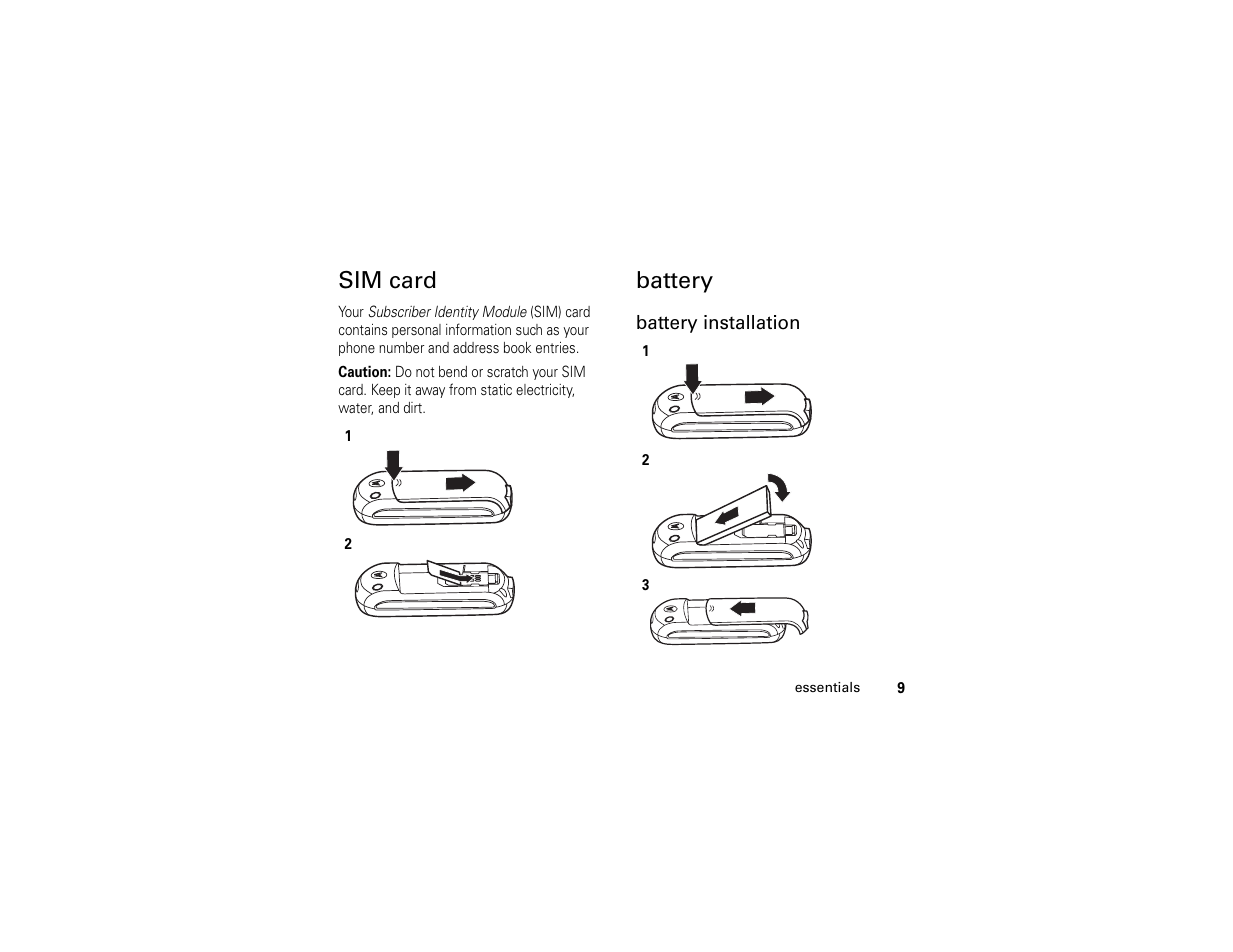 Sim card, Battery, Sim card battery | Motorola C139 User Manual | Page 11 / 174