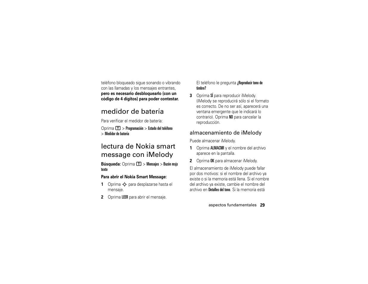 Medidor de batería, Lectura de nokia smart message con imelody | Motorola C139 User Manual | Page 113 / 174