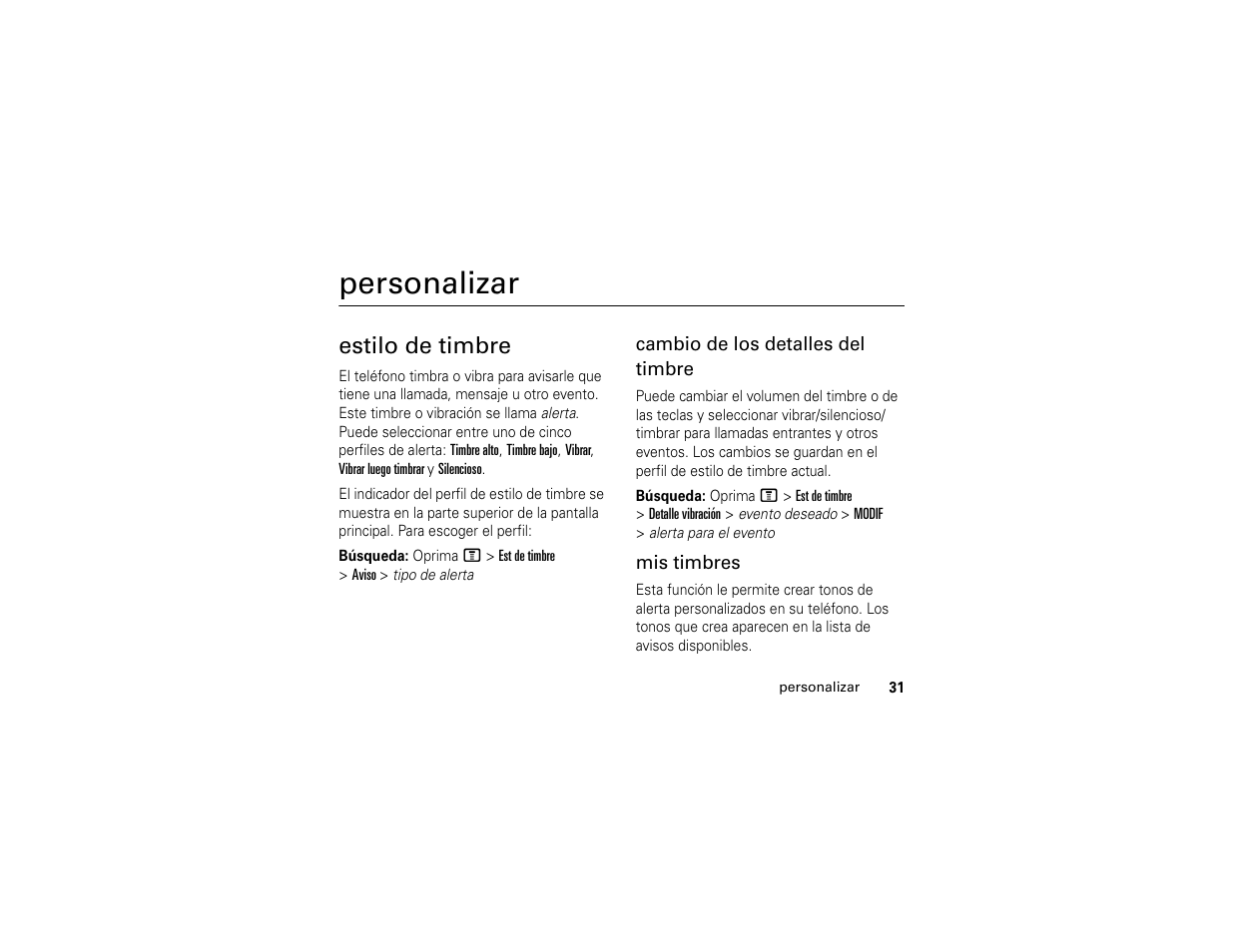 Personalizar, Estilo de timbre | Motorola C139 User Manual | Page 115 / 174