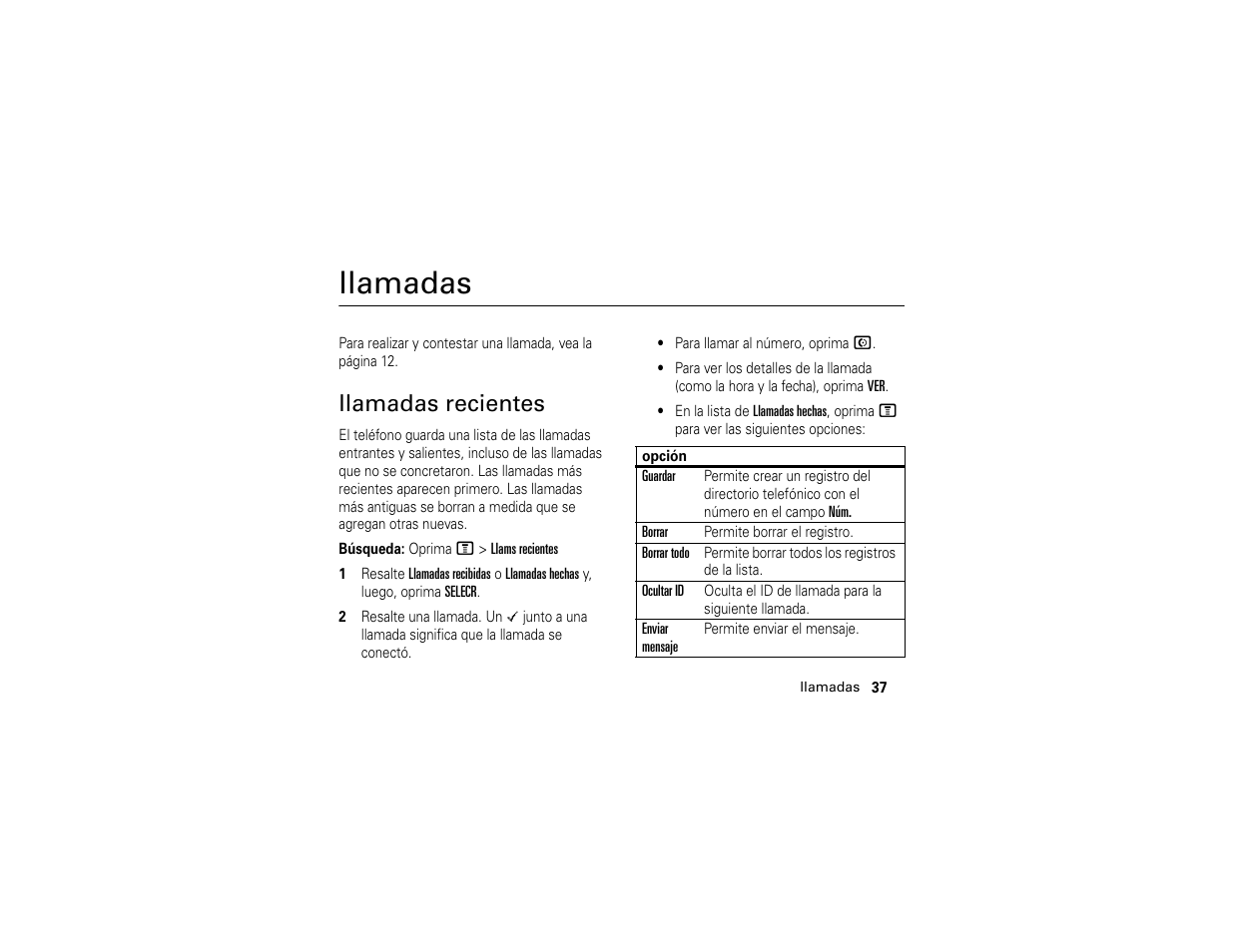 Llamadas, Llamadas recientes | Motorola C139 User Manual | Page 121 / 174