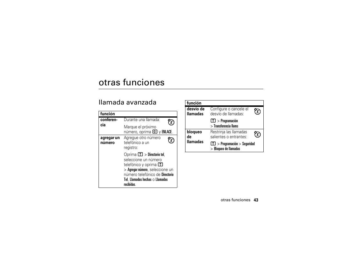 Otras funciones, Llamada avanzada | Motorola C139 User Manual | Page 127 / 174